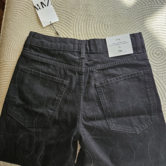 NWT Zara Rhinestone Black Jean Pants Embroidered- size 4 - Picture 6 of 13